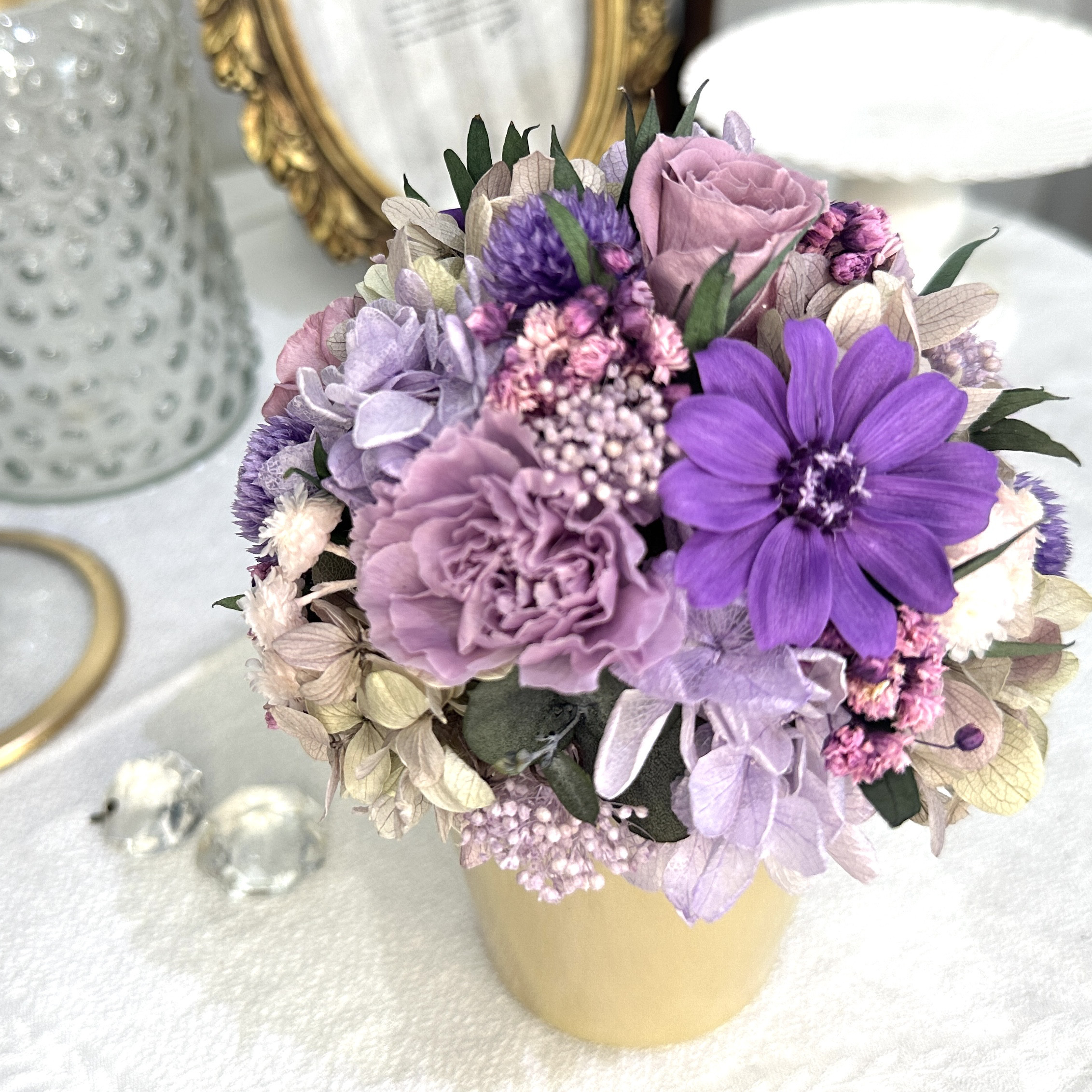 ラウンドアレンジメントMsize　プリザーブドフラワー　モーブラベンダー