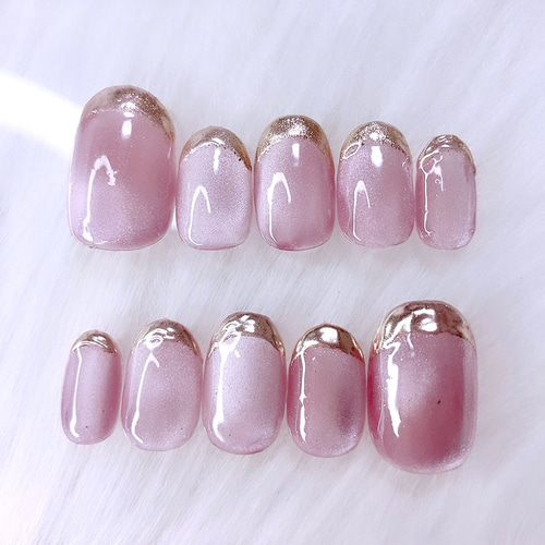 No.76 うるぷるマグ×ミラーフレンチ ネイルチップ シンプル マグネット