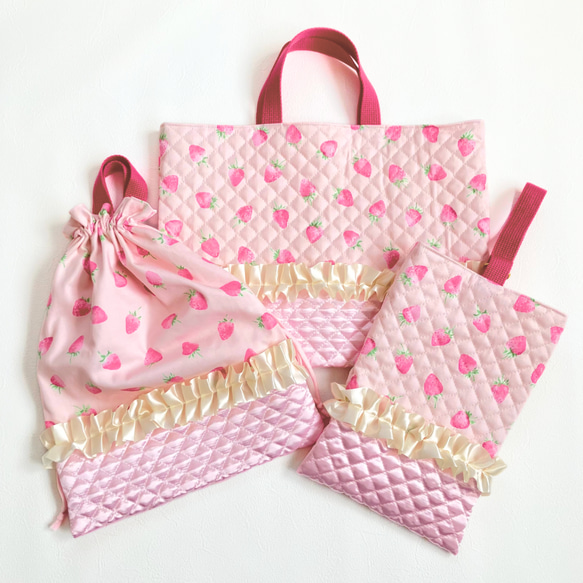 入園、入学レッスンバック上履き袋お着替え袋いちごピンクイチゴ苺