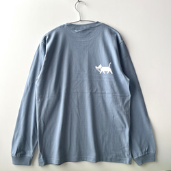 azides?（アジです？）ドラ猫バージョン・・かわいい・おもしろ猫Tシャツ　メンズ　レディース　アシッドブルー  長袖 2枚目の画像