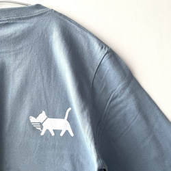 azides?（アジです？）ドラ猫バージョン・・かわいい・おもしろ猫Tシャツ　メンズ　レディース　アシッドブルー  長袖 5枚目の画像