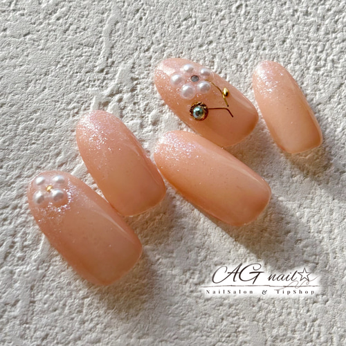 H171 パールの花咲きネイル ネイルチップ ニュアンスネイル