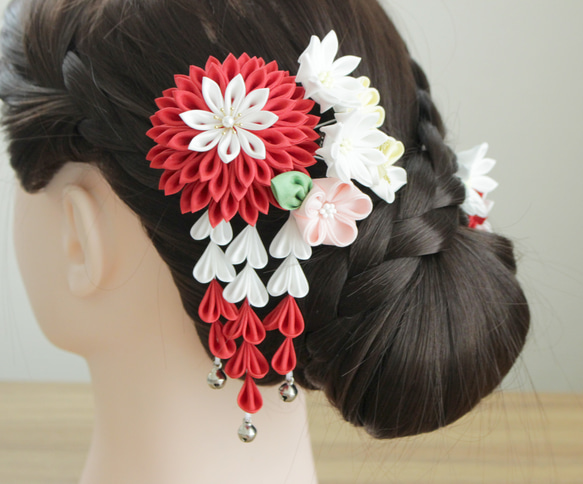 蘇芳の花コーム（下がり付き)　つまみ細工髪飾り　振袖用 5枚目の画像