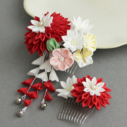 蘇芳の花コーム（下がり付き)　つまみ細工髪飾り　振袖用 3枚目の画像