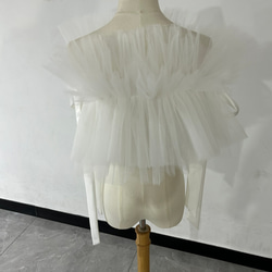 ウエディングドレス オフショルダー オフホワイト ソフトチュール 色直し サイズ調整可能 3枚目の画像