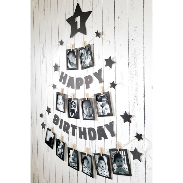 1歳誕生日のフォトガーランド＆レターバナーの飾り付けセット #バースデーツリー 2枚目の画像