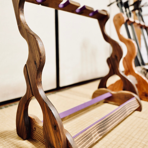 限定1台】手作り木工 木製三線スタンド （オイル仕上げ） 4丁掛け