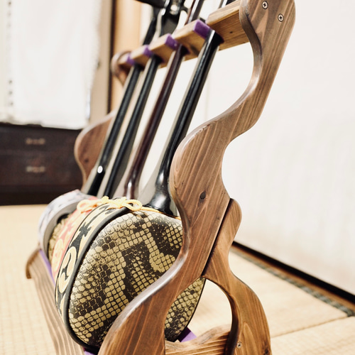 限定1台】手作り木工 木製三線スタンド （オイル仕上げ） 4丁掛け