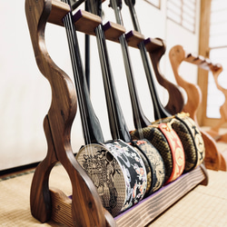 限定1台】手作り木工 木製三線スタンド （オイル仕上げ） 4丁掛け