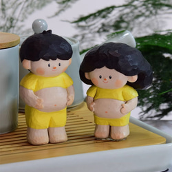 カップルの日常 木彫りの キャラクター 置物 ギフト プレゼント ギフト