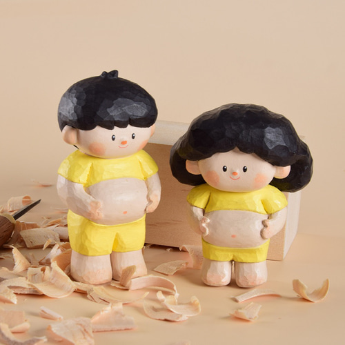 カップルの日常 木彫りの キャラクター 置物 ギフト プレゼント ギフト