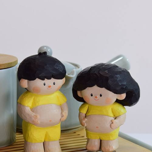 カップルの日常 木彫りの キャラクター 置物 ギフト プレゼント ギフト