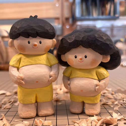 カップルの日常 木彫りの キャラクター 置物 ギフト プレゼント ギフト 