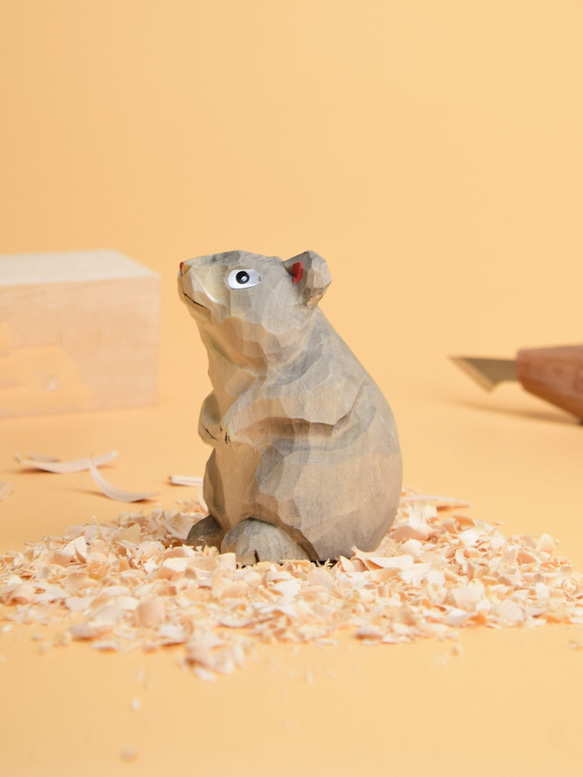愛い　木彫りの  ネズミ匹　置物 ギフト　プレゼント　ギフトラッピング 2枚目の画像