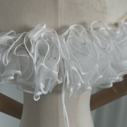 送料無料！取り外しオフショルダー オーガンジー 編み上げ ラッフル  