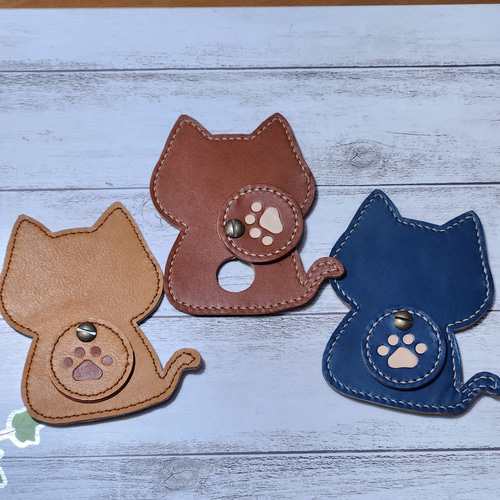 本革 猫 ドアスコープカバー 覗き見防止 ハンドメイド その他素材 aya