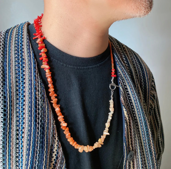 天然石ネックレス　赤珊瑚ネックレス　メンズネックレス　レディースネックレス 2枚目の画像