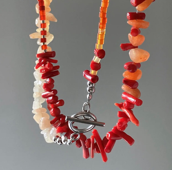天然石ネックレス　赤珊瑚ネックレス　メンズネックレス　レディースネックレス 1枚目の画像