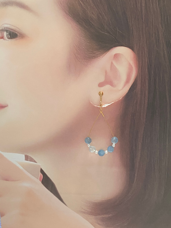 海のしずく☆ 天然石 アクアマリン パール ワイヤーフープイヤリング  