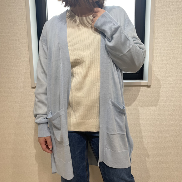 【春・夏コート】　カーディガン　ロング丈　羽織り　ライトブルー　 3枚目の画像