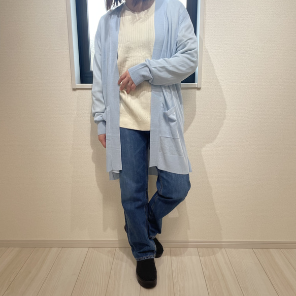 【春・夏コート】　カーディガン　ロング丈　羽織り　ライトブルー　 5枚目の画像