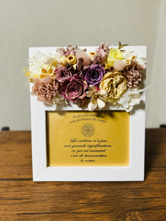 母の日　結婚式　プリザーブドフラワー・フォトフレームアレンジメント　Ａ　クリアBOX付き 2枚目の画像