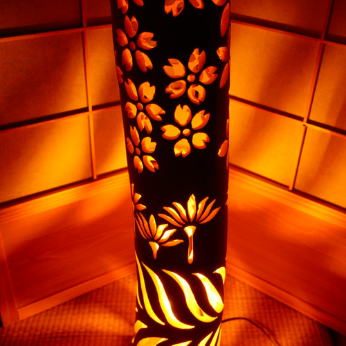 ☆希少曲がり竹☆ 全面彫 竹あかり・竹灯り・竹灯籠・竹灯篭・竹ランプ