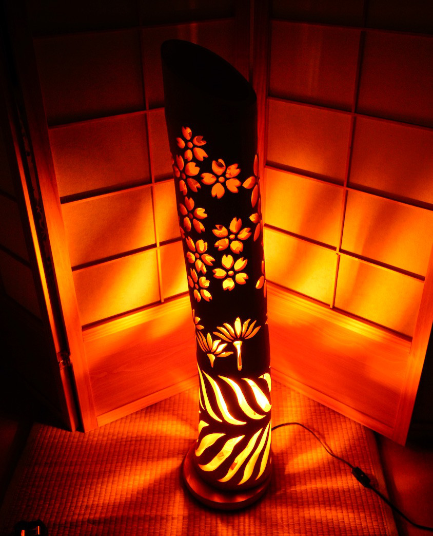 全面彫竹灯り・竹あかり・竹灯籠・竹ランプ 繊細彫り～癒しの灯り