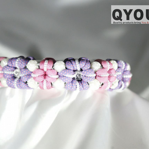 パラコード犬用首輪〈Mサイズ：28～33cm〉Fleurs mignon・Rose lavande