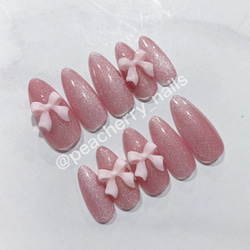 ネイルチップ 韓国 ガーリー リボン マグネット シンプル うるうる