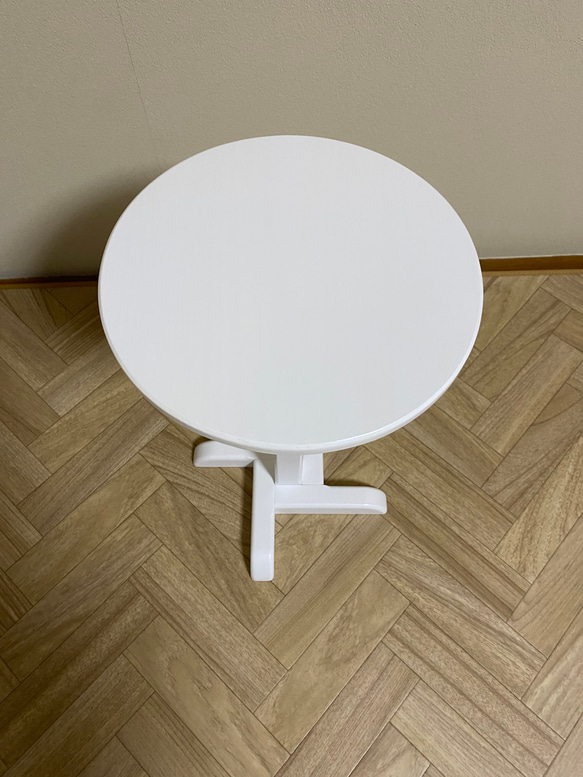 木製丸型サイドテーブル（ホワイト）【受注製作販売】 3枚目の画像