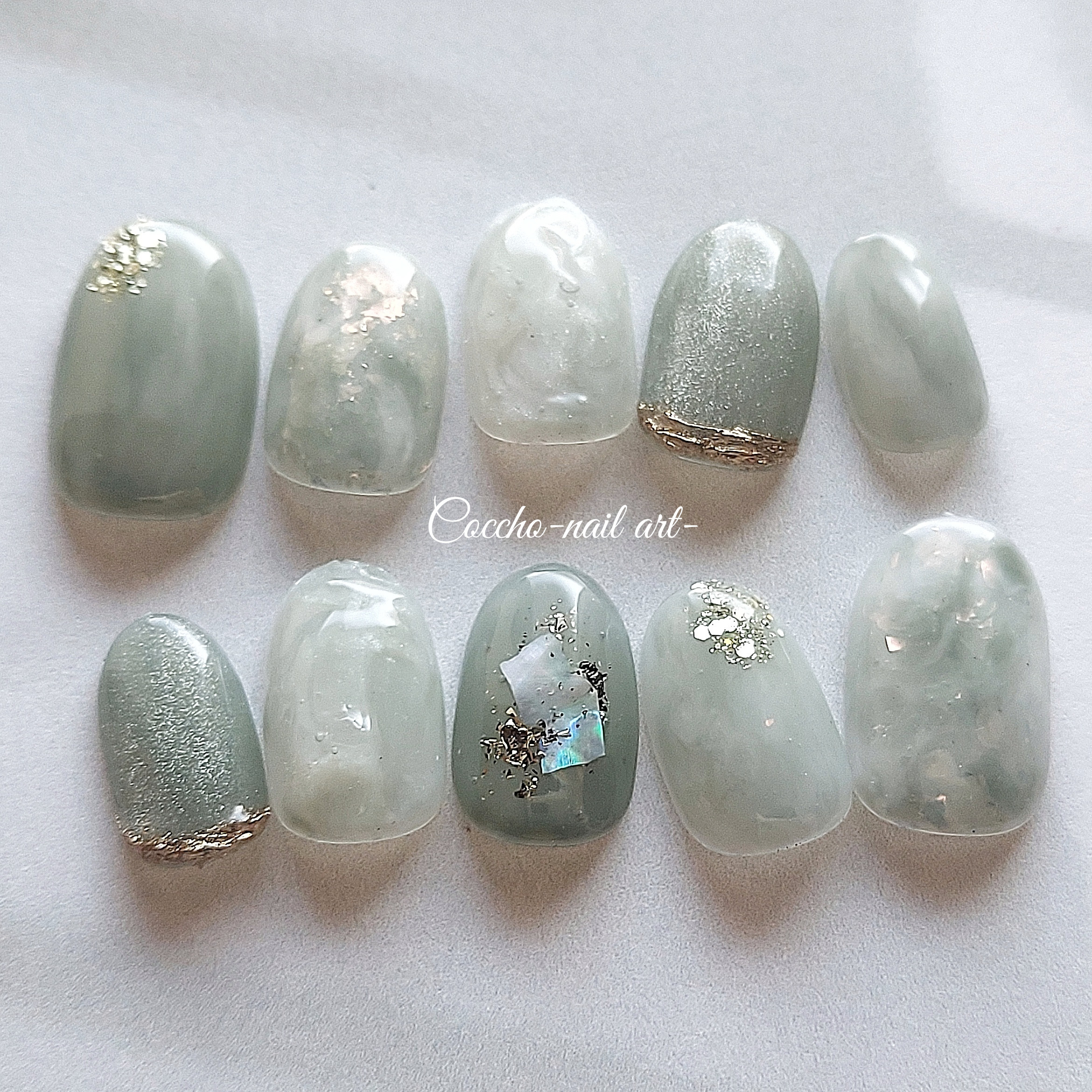 No.249 春の和み茶ほんわりニュアンス / ネイルチップ ジェルネイル  