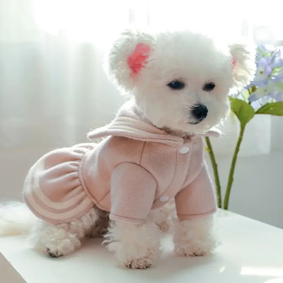 スナップボタン式 ペット用セーラー服 レターパッチデコレーション セーラーカラー 犬用 淡いピンク色 cht-1073 2枚目の画像
