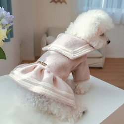 スナップボタン式 ペット用セーラー服 レターパッチデコレーション セーラーカラー 犬用 淡いピンク色 cht-1073 4枚目の画像
