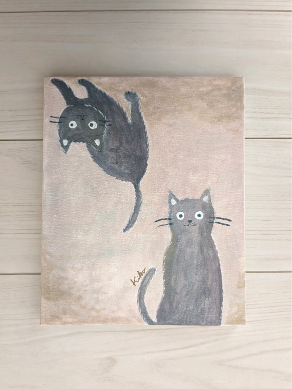 キャンバスアート　原画　「灰色の猫」 1枚目の画像