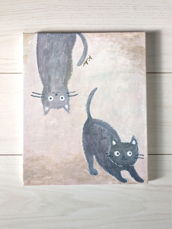 キャンバスアート　原画　「灰色の猫」 4枚目の画像