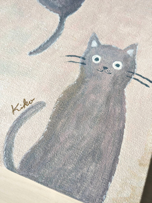 キャンバスアート　原画　「灰色の猫」 6枚目の画像