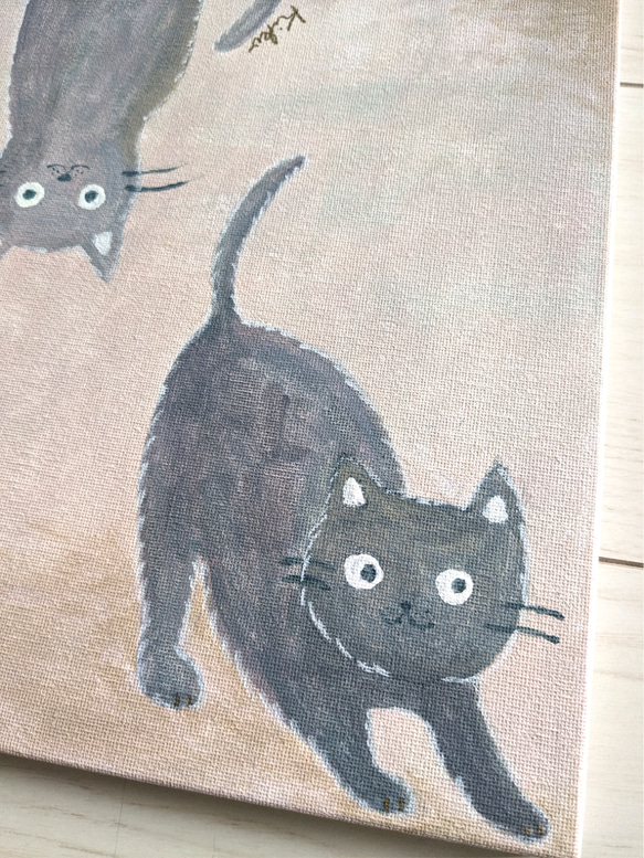 キャンバスアート　原画　「灰色の猫」 2枚目の画像