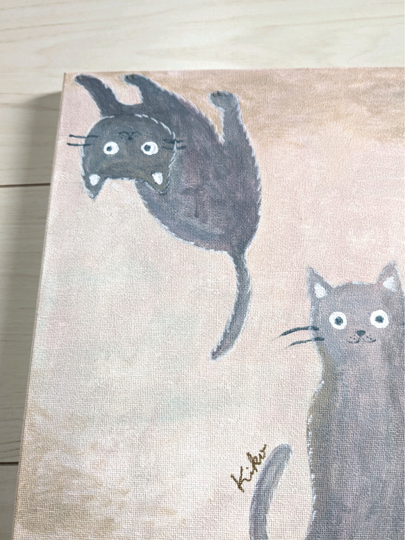 キャンバスアート　原画　「灰色の猫」 3枚目の画像