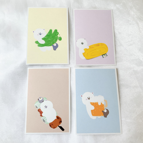 シロ&ペン おつまみセット4枚 ポストカード はがき イラスト