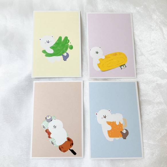 シロ&ペン　おつまみセット4枚　ポストカード　はがき　イラスト　かわいい　絵葉書 2枚目の画像