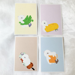 シロ&ペン　おつまみセット4枚　ポストカード　はがき　イラスト　かわいい　絵葉書 1枚目の画像