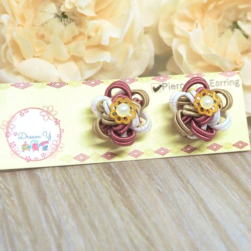 水引アクセサリー 花結び 桜カラー 《ピアス/イヤリング》 イヤリング