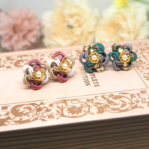 水引アクセサリー 花結び 桜カラー 《ピアス/イヤリング》 イヤリング