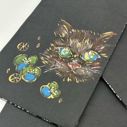 4853木綿半幅帯 手書き 猫ちゃん 黒×チャコール色 帯単品売り 6枚目の画像