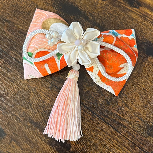 送料無料】七五三 3歳 7歳 女の子 髪飾り オレンジ 大正ロマン 小梅