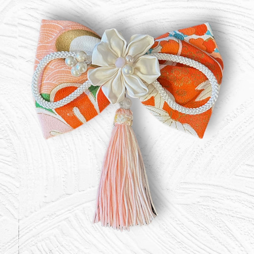 送料無料】七五三 3歳 7歳 女の子 髪飾り オレンジ 大正ロマン 小梅