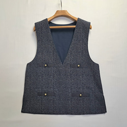ハリスツイード パッチワーク ベスト ネイビー・ブルー系 Harris
