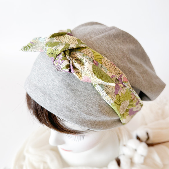 ❤︎美麗的瀏海和頭巾風格帽子❤︎ 2 件套，可拆卸瀏海，石南灰 ✖️ 自由圖案護理帽 第5張的照片