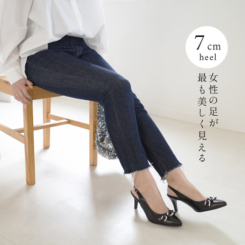 足が美しく見える7cmヒール日本製本革ミュール 目を惹くチェーン 足が美しく見える7cmヒール日本製本革ミュール 目を惹くチェーン